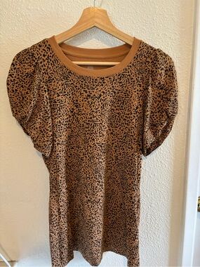 Amazon Essentials Brown Leopard Print Short Sleeve Puff Top
